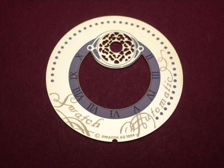 Swatch Zifferblatt, für Automatik, Ø 28,9mm, Farben: gold, weiß, NOS (New Old Stock) 