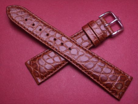 Hirsch Uhren-Armband, Krokoleder, 20mm im Verlauf auf 16mm, Farbe: braun 