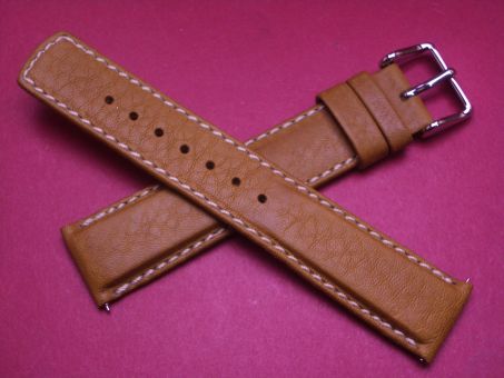Hirsch Uhren-Armband, Kalbsleder, 20mm im Verlauf auf 18mm, Farbe: braun mit heller Naht 