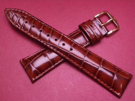 Hirsch Uhren-Armband, Kalbsleder mit Krokoprägung, 20mm im Verlauf auf 16mm, Farbe: braun 