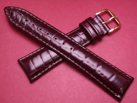 Hirsch Uhren-Armband, Kalbsleder mit Krokoprägung, 20mm im Verlauf auf 16mm, Farbe: dunkelbraun 