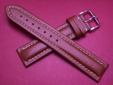 Hirsch Uhren-Armband, Kalbsleder, 20mm im Verlauf auf 18mm, Farbe: braun mit heller Naht 