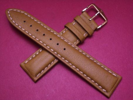 Hirsch Uhren-Armband, Kalbsleder, 20mm im Verlauf auf 18mm, Farbe: hellbraun mit heller Naht 
