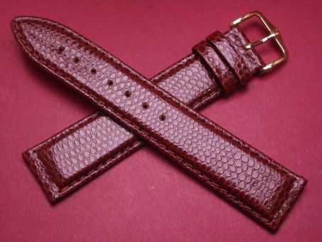 Hirsch Uhren-Armband, Kalbsleder mit Eidechsprägung, 20mm im Verlauf auf 18mm, Farbe: dunkelbraun 