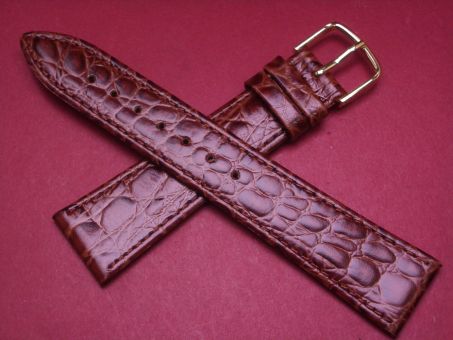 Hirsch Uhren-Armband, Kalbsleder mit Krokoprägung, 20mm im Verlauf auf 16mm, Farbe: dunkelbraun 
