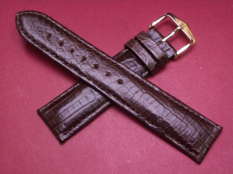 Hirsch Uhren-Armband, Krokoleder, 20mm im Verlauf auf 18mm, Farbe: dunkelbraun 