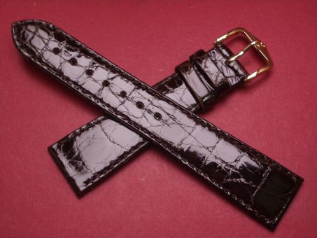Hirsch Uhren-Armband, Krokoleder, 20mm im Verlauf auf 16mm, Farbe: dunkelbraun 
