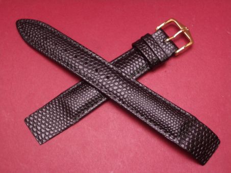 Hirsch Uhren-Armband, Kalbsleder mit Eidechsenprägung, 18mm im Verlauf auf 16mm, für feste Stege, Farbe: schwarz 