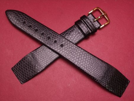 Hirsch Uhren-Armband, Kalbsleder mit Eidechsenprägung, 20mm im Verlauf auf 16mm, für feste Stege, Farbe: schwarz 