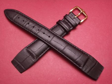 Hirsch Uhren-Armband, Kalbsleder mit Krokoprägung, 20mm im Verlauf auf 16mm, für feste Stege, Farbe: schwarz 