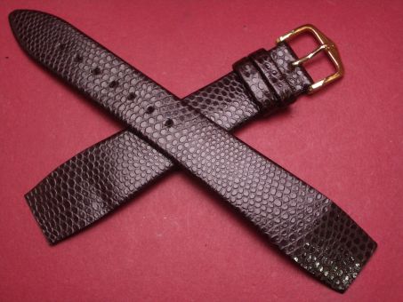 Hirsch Uhren-Armband, Kalbsleder mit Eidechsenprägung, 20mm im Verlauf auf 16mm, für feste Stege, Farbe: dunkelbraun 