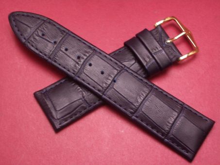 Hirsch Uhren-Armband, Kalbsleder mit Krokoprägung, 22mm im Verlauf auf 20mm, Farbe: dunkelblau 