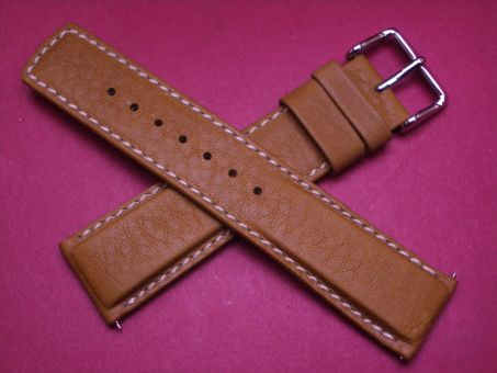 Hirsch Uhren-Armband, Kalbsleder, 22mm im Verlauf auf 20mm, Farbe: hellbraun mit heller Naht 