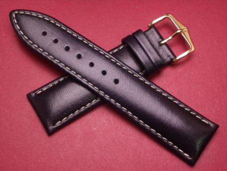 Hirsch Uhren-Armband, Kalbsleder, 22mm im Verlauf auf 20mm, Farbe: schwarz mit heller Naht 