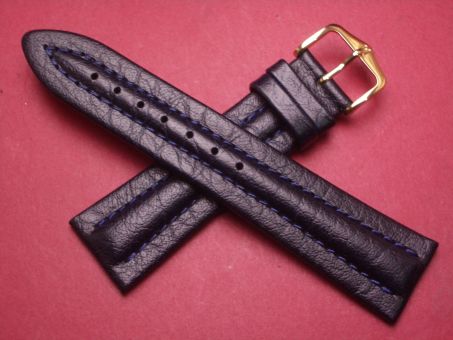 Hirsch Uhren-Armband, Kalbsleder, 22mm im Verlauf auf 18mm, Farbe: schwarz mit blauer Naht 