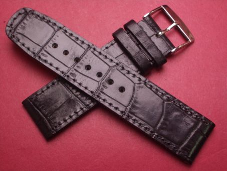 Leder-Armband Olympia, Kalbsleder mit Krokoprägung, 22mm im Verlauf auf 22mm, Farbe: schwarz 