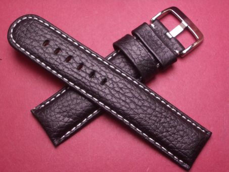 Leder-Armband, Rindnappaleder, 22mm im Verlauf auf 22mm. Farbe: schwarz mit weißer Naht 