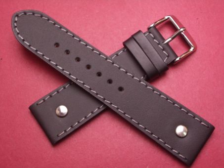 Leder-Armband Zeppelin, 22mm auf 20mm, Farbe: schwarz matt mit grauer Naht 