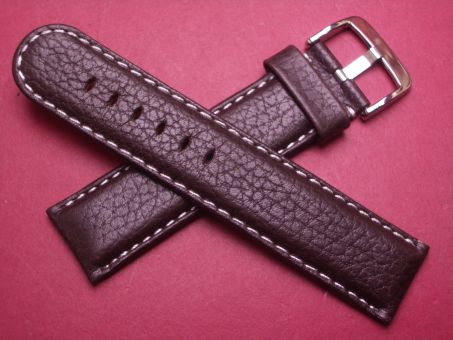 Leder-Armband , Rindnappaleder, 22mm im Verlauf auf 22mm, Farbe: dunkelbraun mit heller Naht 