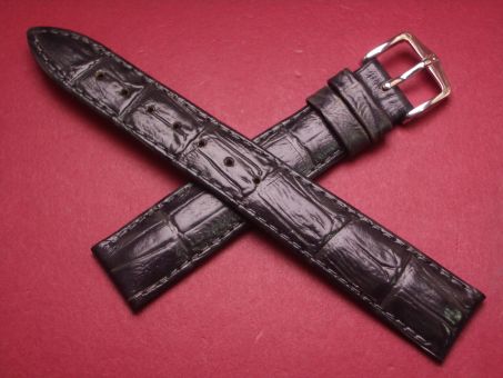 Hirsch Uhren-Armband, Kalbsleder mit Krokoprägung, 16mm im Verlauf auf 14mm, Farbe: anthrazit 