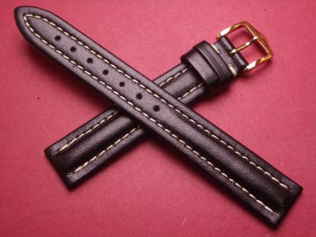 Hirsch Uhren-Armband, Kalbsleder, 16mm im Verlauf auf 14mm, Farbe: schwarz mit heller Naht 