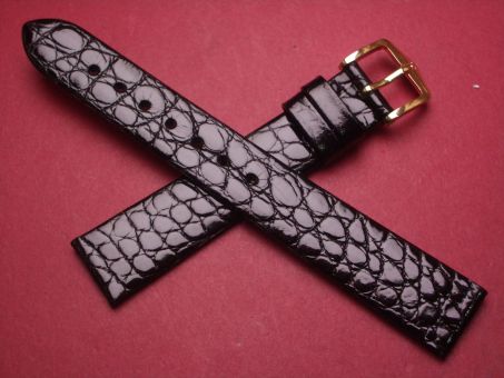 Hirsch Uhren-Armband, Krokoleder, 16mm im Verlauf auf 14mm, Farbe: schwarz 