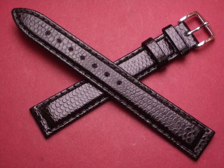 Hirsch Uhren-Armband, Kalbsleder mit Eidechsenprägung, 16mm im Verlauf auf 14mm, Farbe: schwarz 