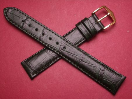 Hirsch Uhren-Armband, Kalbsleder mit Krokoprägung, 16mm im Verlauf auf 14mm, Farbe: dunkelgrün 