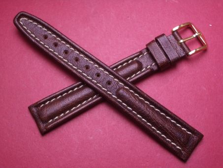 Hirsch Uhren-Armband, Kalbsleder, 16mm im Verlauf auf 14mm, Farbe: dunkelbraun mit heller Naht 