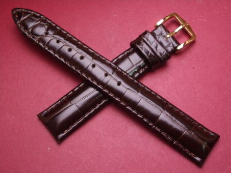Hirsch Uhren-Armband, Kalbsleder mit Krokoprägung, 16mm im Verlauf auf 14mm, Farbe: dunkelbraun 