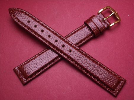 Hirsch Uhren-Armband, Kalbsleder mit Eidechsenprägung, 16mm im Verlauf auf 14mm, Farbe: braun 