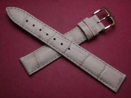 Hirsch Uhren-Armband, Kalbsleder mit Krokoprägung, 16mm im Verlauf auf 14mm, Farbe: creme-beige 