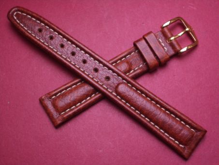 Hirsch Uhren-Armband, Kalbsleder, 16mm im Verlauf auf 14mm, Farbe: rot-braun mit heller Naht 
