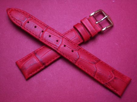 Hirsch Uhren-Armband, Kalbsleder mit Krokoprägung, 16mm im Verlauf auf 14mm, Farbe: rot 