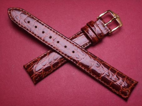 Hirsch Uhren-Armband, Kalbsleder mit Krokoprägung, 16mm im Verlauf auf 14mm, Farbe: braun 