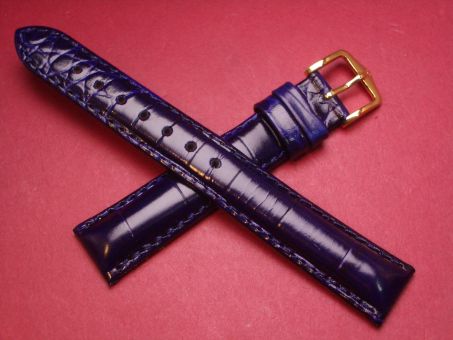 Hirsch Uhren-Armband, Kalbsleder mit Krokoprägung, 16mm im Verlauf auf 14mm, Farbe: dunkelblau 