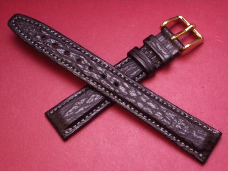 Hirsch Uhren-Armband, Haifischleder, 16mm im Verlauf auf 14mm, Farbe: schwarz 