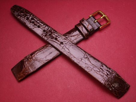 Hirsch Uhren-Armband, Krokoleder, 16mm im Verlauf auf 14mm, für feste Stege, Farbe: braun 