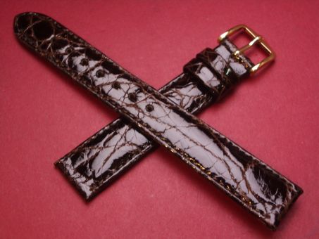 Hirsch Uhren-Armband, Krokoleder, 16mm im Verlauf auf 14mm, Farbe: dunkelbraun 