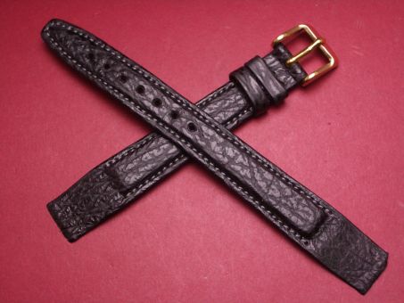Hirsch Uhren-Armband, Haifischleder, 16mm im Verlauf auf 14mm, für feste Stege, Farbe: schwarz 