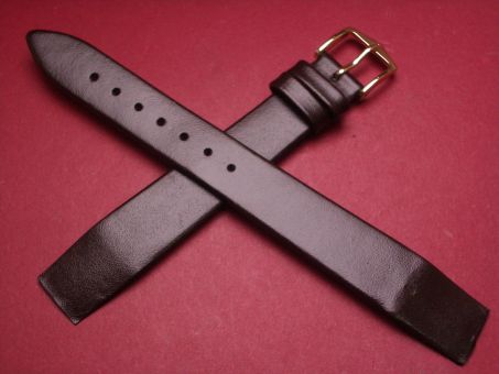 Hirsch Uhren-Armband, Kalbsleder, 16mm im Verlauf auf 14mm, für feste Stege, Farbe: dunkelbraun 