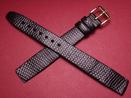 Hirsch Uhren-Armband, Eidechsenleder, 16mm im Verlauf auf 14mm, für feste Stege, Farbe: schwarz 