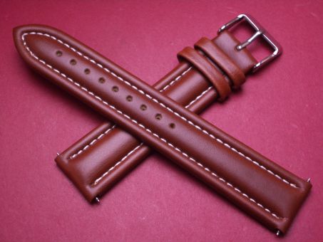 Leder-Armband, Kalbsleder, 20mm im Verlauf auf 18mm, Farbe: braun mit weißer Naht 