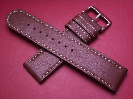 Leder-Armband, Kalbsleder, 24mm im Verlauf auf 24mm, Farbe: braun mit weißer Naht 