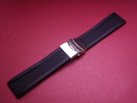 Kautschuk-Armband, 24mm im Verlauf auf 22mm, Farbe: schwarz, mit Sicherheits-Faltschließe 