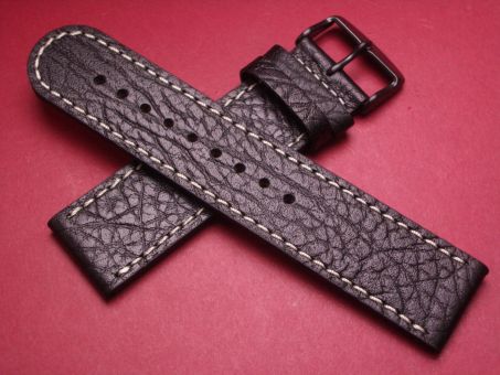 Leder-Armband, Kalbsleder, 24mm im Verlauf auf 24mm, Farbe: schwarz mit weißer Naht 