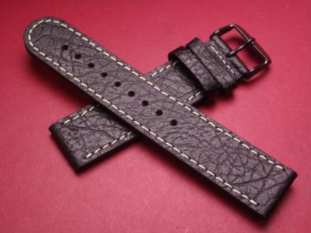 Leder-Armband, Kalbsleder, 22mm im Verlauf auf 22mm, Farbe: schwarz mit weißer Naht 