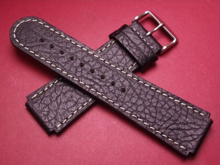 Leder-Armband, Kalbsleder, 22mm im Verlauf auf 24mm, Farbe: schwarz mit weißer Naht 
