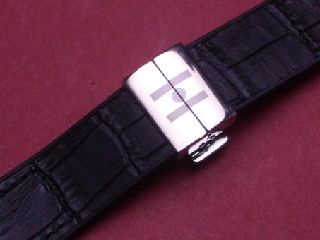 Hirsch Uhren-Armband Leder/ Kautschuk 20mm im Verlauf 18mm der Faltschließe, Farbe: Schwarz 