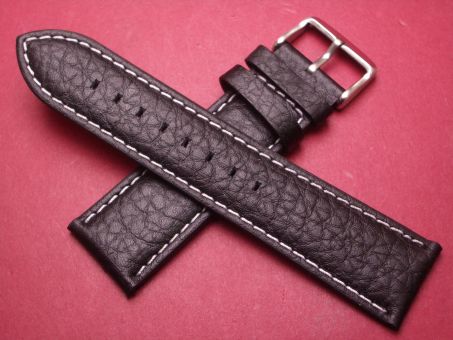 Leder-Armband, Kalbsleder, 24mm im Verlauf auf 22mm, Farbe: schwarz mit weißer Naht 